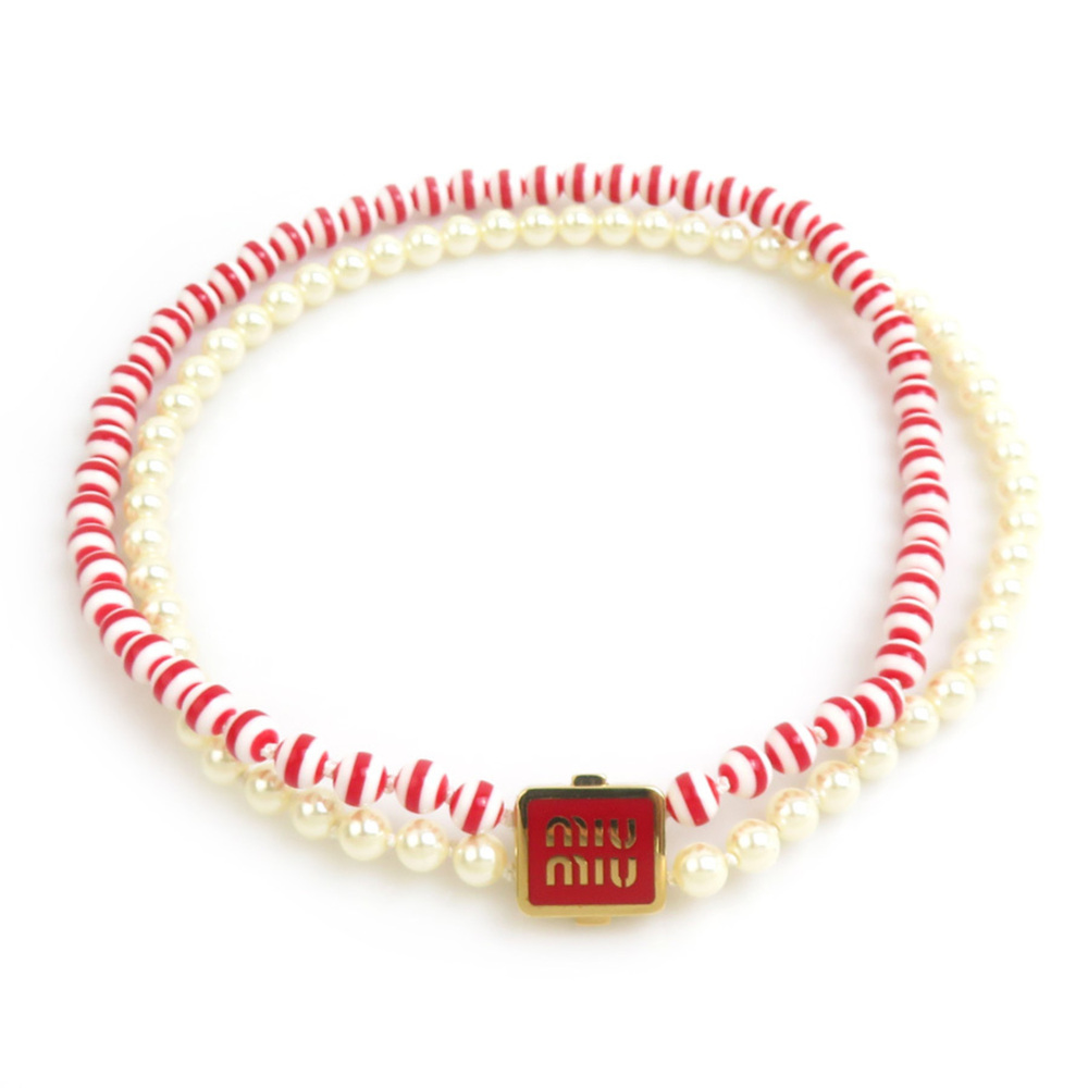 Miu Miu Miu Choker, Metal, Faux Pearl, Red and White, Women's, r11333k